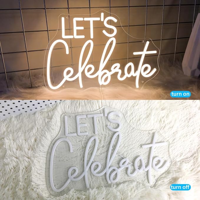 Let's Celebrate Neon Sign Warm White LED Neon Lights for Wall Decor USB-Powered Neon Signs for Living Rooms, Dining Rooms,Thanksgiving and Party Decorations(15"x10.6")