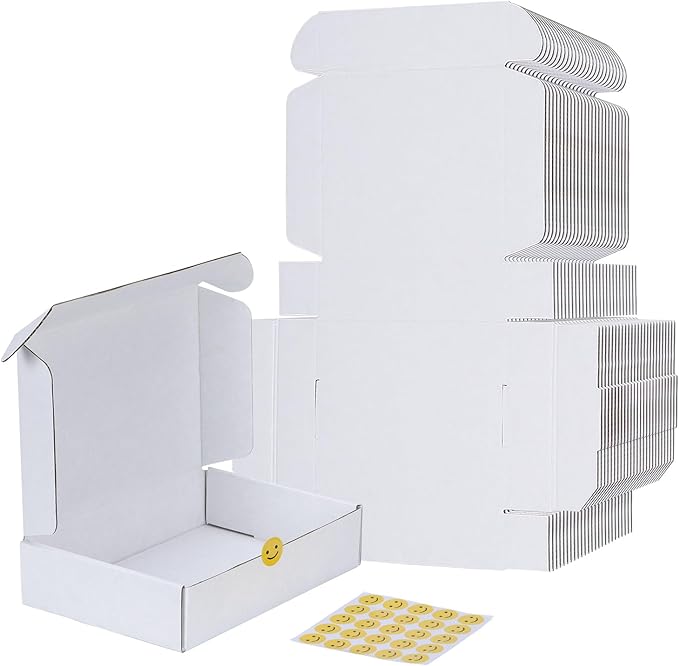 RLAVBL 9x6x2 Shipping Boxes Set of 25, White Corrugated Cardboard Box for Packing, Mailing, Business