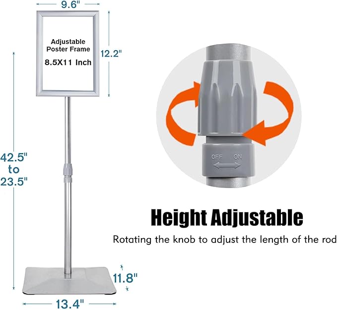 Adjustable Sign Stand for Display, with Upgraded Iron Base, Pedestal Floor Signage Stand Holder for Outdoor or Indoor Advertising (8.5 x 11, Silver 3Pack)
