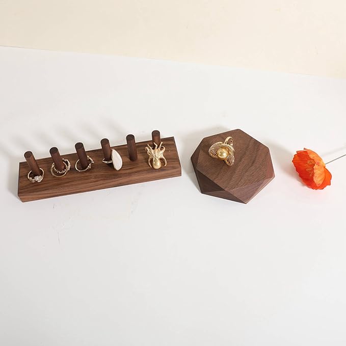 GemeShou single Walnut Jewelry display Tray for selling, Wooden hexagon display riser for jewelry, Jewelry retail shop display stand, photography props【Walnut Hexagon single Small】