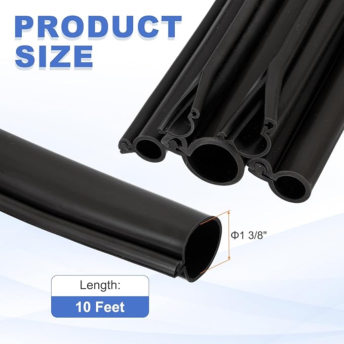 MECCANIXITY 10ft Cable Management Sleeve, 1 3/8 Inch ID Flexible Cord Wires Hider Cover Insulation Snap-fit Protector for Substation, High-Voltage Electrical Networks, Black