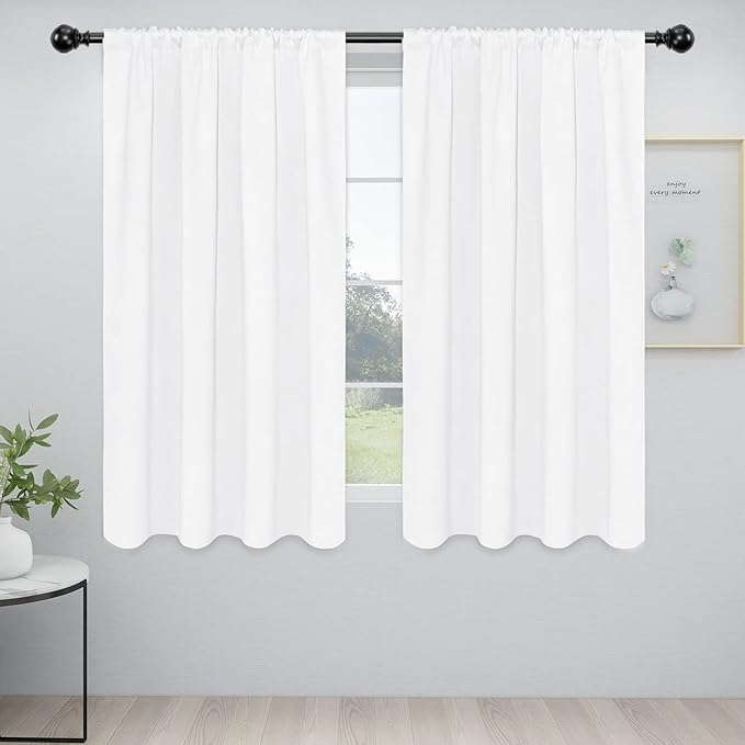 Easy-Going Rod Pocket Blackout Curtains for Bedroom, Room Darkening Window Curtains for Living Room, Thermal Insulated Noise Reduction Solid Window Drapes, 2 Panels(52x56 in, White)