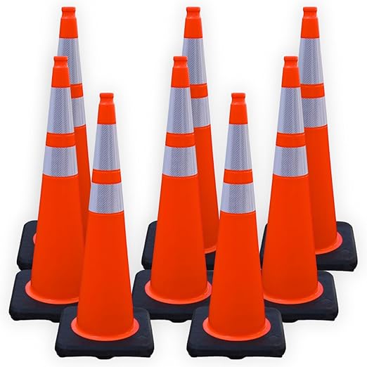 BESEA 8 Pack 36” Traffic Cones, Orange PVC Safety Cones with 6" + 4" Reflective Collars, Heavy Duty Weighted Base for Parking, Roadway & Construction Zone Control