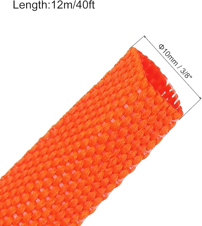 MECCANIXITY Braided Cable Sleeves Heat Shrinkable Fabric Sleeving, 3/8" 40ft Orange 2:1 Ratio Heat Shrinkable Cord Protector for Harness Cable, Network Cable Protection, Cable Management