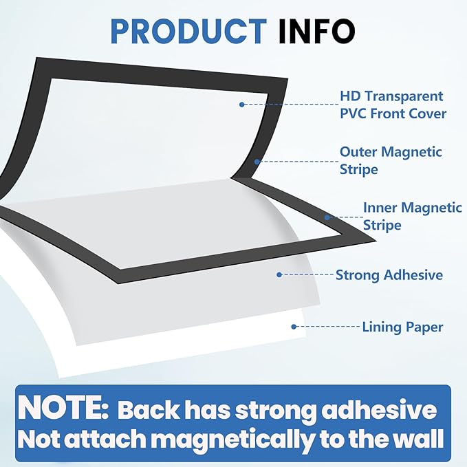 50 Pack Magnetic Sign Holder, 8.5in x 11in Self Adhesive Wall Mount Magnetic Document Holder, Magnetism Border Sign Holder with Transparent PVC Front Cover