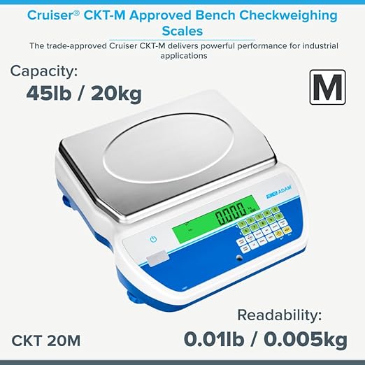 Adam Equipment CKT-M Approved Bench Checkweighing Scales for Industrial Weighing, checkweighing, Parts Counting, Setting Pricing by Weight NTEP Measurement Canada, CKT 20M, 45lb/20kg x 0.01lb/0.005kg