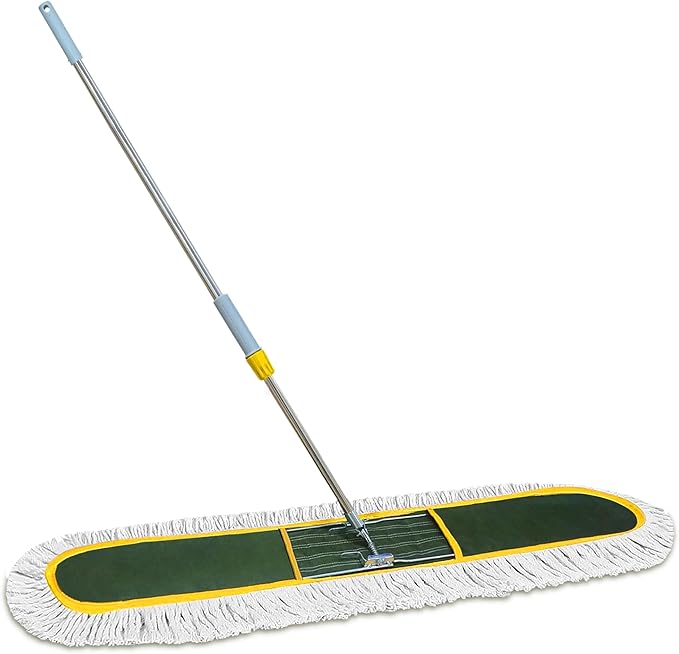 48-Inch Commercial Dust Mop for Hardwood Floors, Large Dry Mop with Reusable Cotton Yarn Head, Telescopic Stainless Steel Handle - Ideal for Industrial Floor Cleaning, Marble, Laminate