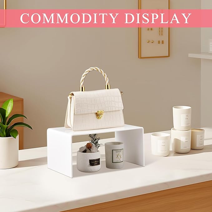 2 Pcs 12 Inch Large Acrylic Risers Display Stands 5 mm Thick Acrylic Shelf Riser Showcase for Collectibles Jewelry Cupcakes Food Figures Perfume Cabinet (White)