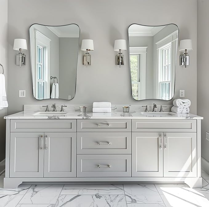 ANDY STAR Chrome Bathroom Mirror 24x36, Bathroom Mirror for Over Sink, Polished Chrome Wall Mirror with Unique Curved Design, Rust-Proof Stainless Steel 1’’ Frame