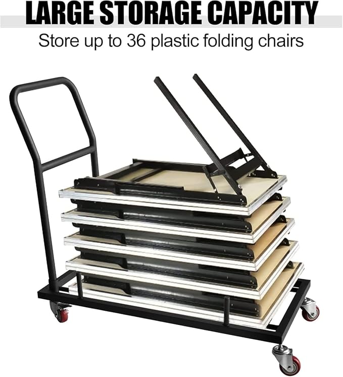 Multi-Function Folding Chairs Rack Dolly, Commercial Grade Steel Frame, Storage and Transport Cart for Plastic Resin and Wood Folding Chair