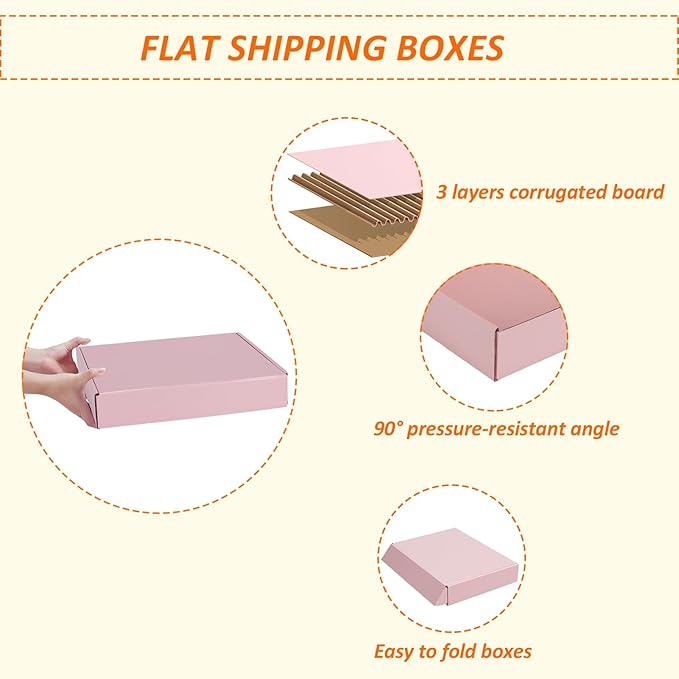 HORLIMER 11x8x2 inches Shipping Boxes Set of 25, Pink Corrugated Cardboard Gift Box for Packing, Mailing, Small Business