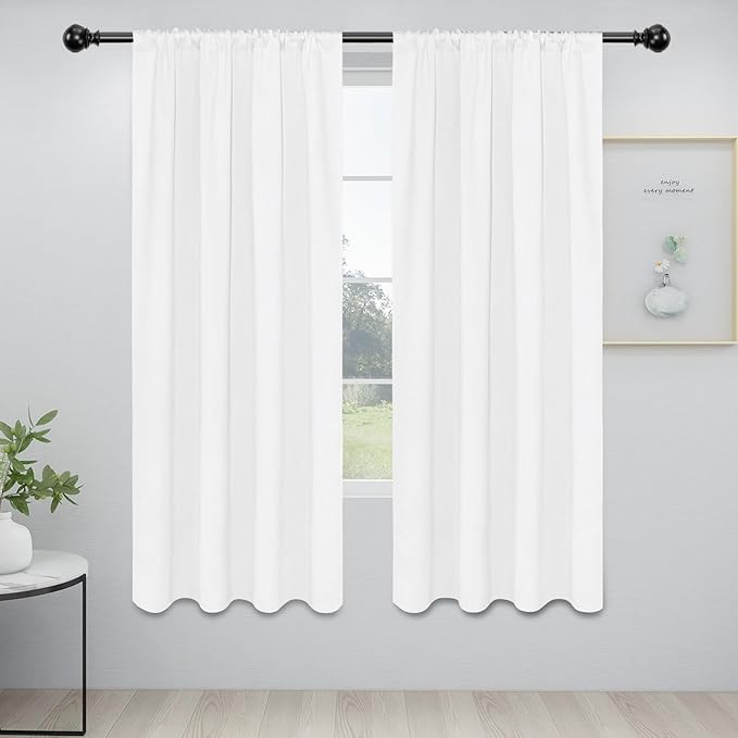 Easy-Going Rod Pocket Blackout Curtains for Bedroom, Room Darkening Window Curtains for Living Room, Thermal Insulated Noise Reduction Solid Window Drapes, 2 Panels(34x72 in, White)