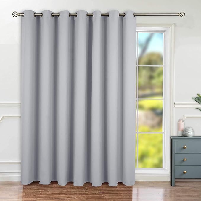 BGment Light Grey Sliding Door Curtain 96 Inch Long - Wide Room Darkening Room Divider Curtain for Bedroom Privacy Themral Insulated Grommet Room Separator Drape, 1 Panel, 100 X 96