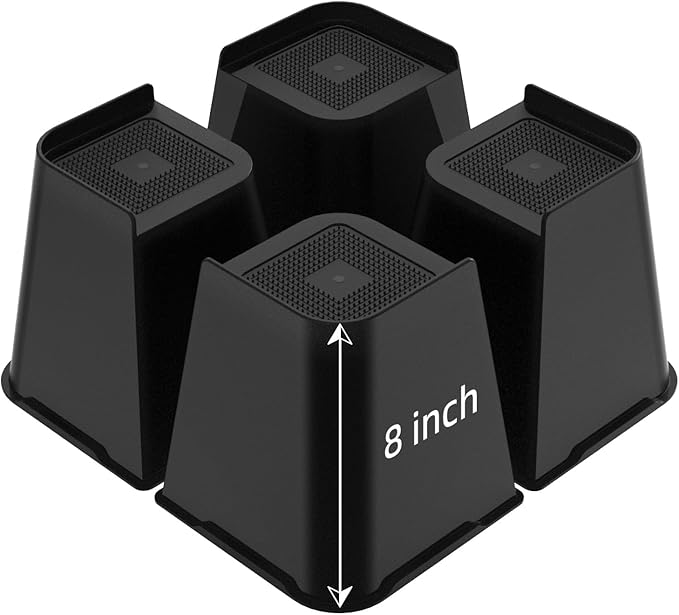 Bed Risers, Oversized Furniture Risers, 8 inch Raise Blocks for Bed Couch Desk Sofa Table Lifts, Furniture Legs Lifters Support up to 6000 Lbs (Black, 4 Pack Set)