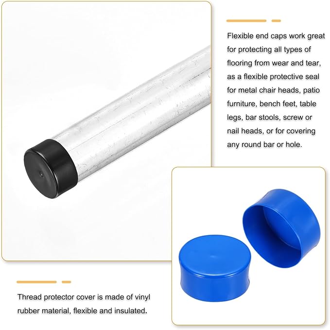 uxcell 4pcs Rubber End Caps 120mm(4.7 Inch) ID Vinyl Round End Cap Cover Screw Thread Protectors Blue, 50mm Height