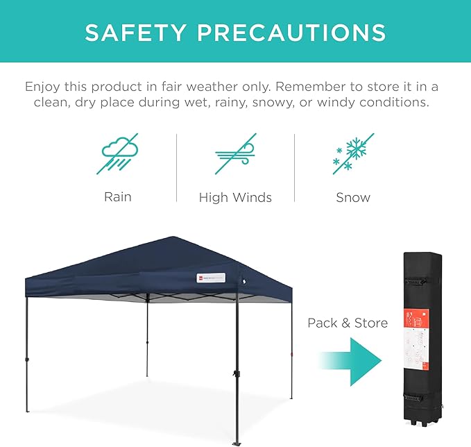 Best Choice Products 10x10ft 1-Person Setup Pop Up Canopy Tent Instant Portable Shelter w/ 1-Button Push, Case, 4 Weight Bags - Blue