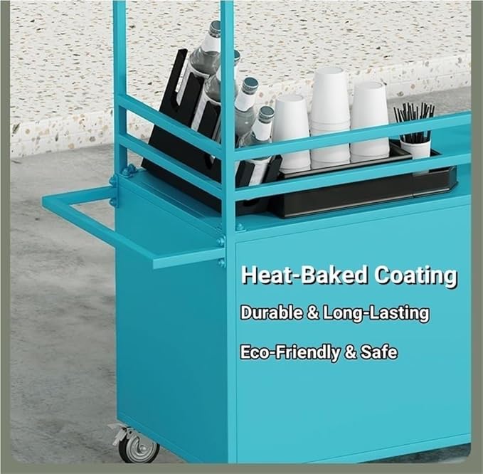 Outdoor Food Vendor Cart with Canopy, Portable Mobile Street Food Stand, Foldable Commercial Vending Trolley Kiosk for Markets and Events(Blue,55.1in)