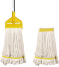 KULED Heavy Duty Industrial Mop, Commercial Cotton Mop with 59 Inch Handle, Looped-End String Wet Mops with 2 Heads for Floor Cleaning, Workshop, Warehouse, Home and Garage