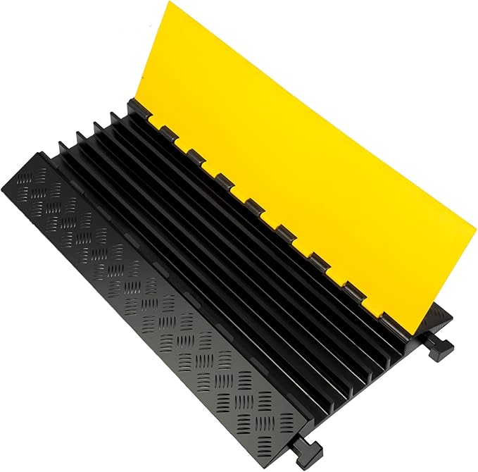 VEVOR 5 Channel Cable Protectors Extreme Rubber Cable Ramps Heavy Duty Protective Cable Wire Cord Ramp Driveway Rubber Traffic Speed Bumps Cable Protector (5-Channel, 1Pack-18000Lb)