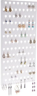 Angelynn's Wall Mounted Earring Holder Organizer Display for Small and Medium Women Post Stud Dangle Pierced Earrings, Hanging Closet Jewelry Storage Rack, Michelle White 9" x19 3/4"
