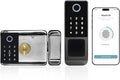 smart latch double gate lock, electronic gate latch for outdoor fence, waterproof keyless smart rim lock, electric double sided keypad locks, Fingerprint, Passcode, Key, IC Card, Tuya App