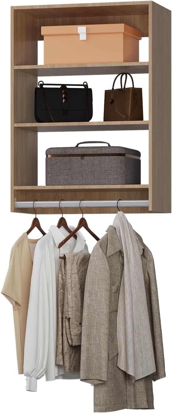 ROOMTEC 31.5" Medium Hanging Closet Unit, Modular Closet System with Hanging Rod, Wardrobe Organizer for Bedroom or Walk-in Closet, Wall Mounted, Customizable Clothes Storage Unit, Wood