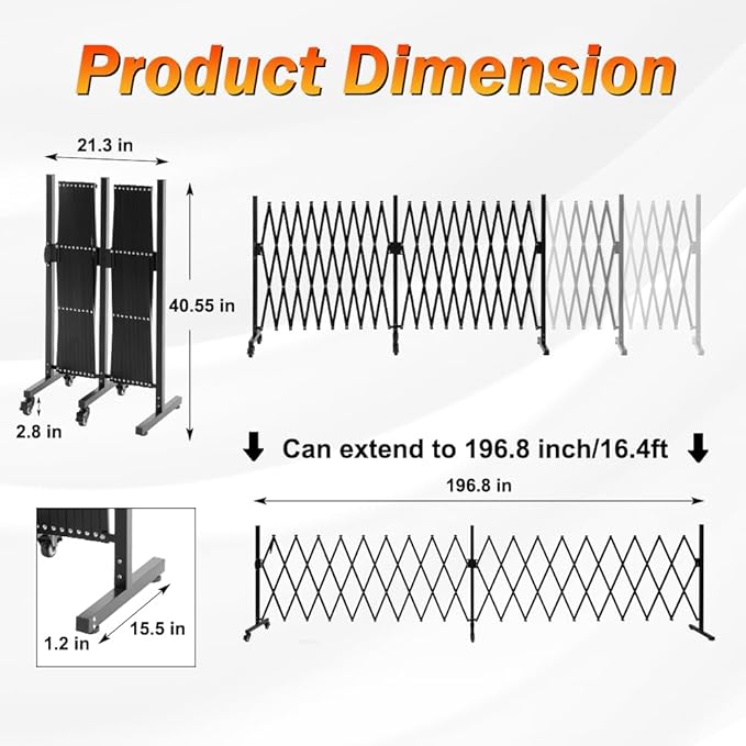 SMONTER Expandable Barricade Gate, 200" Metal Safety Barrier Gate with Casters, Accordion Garden Yard Fence Portable Dog Gates with Latch Indoor Outdoor