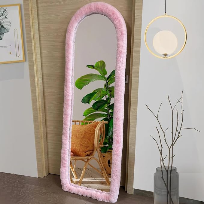 Fluffy Mirror Cover - 64"x21" Full Length Stretch Universal Ultra Soft Non-Slip Cover Warm Home Decor for Bedroom Cloakroom, Gift for Girls