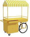 Food Cart for Business with Striped Canopy, Mobile Display Stand with Storage Drawers, for Street Food, Farmers Markets, Outdoor Events (Yellow, 47.24 * 27.56 * 78.74in)