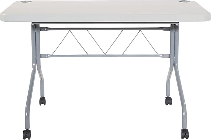 Office Star Resin Multipurpose Flip Training Table with Locking Casters for Home or Office, 4 Feet Light Gray