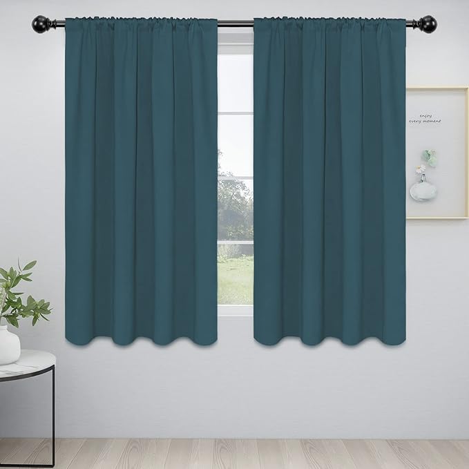 Easy-Going Rod Pocket Blackout Curtains for Bedroom, Room Darkening Window Curtains for Living Room, Thermal Insulated Noise Reduction Solid Window Drapes, 2 Panels(52x63 in, Bluestone)