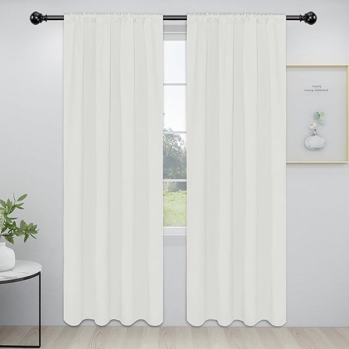 Easy-Going Rod Pocket Blackout Curtains for Bedroom, Room Darkening Window Curtains for Living Room, Thermal Insulated Noise Reduction Solid Window Drapes, 2 Panels(34x84 in, Ivory)