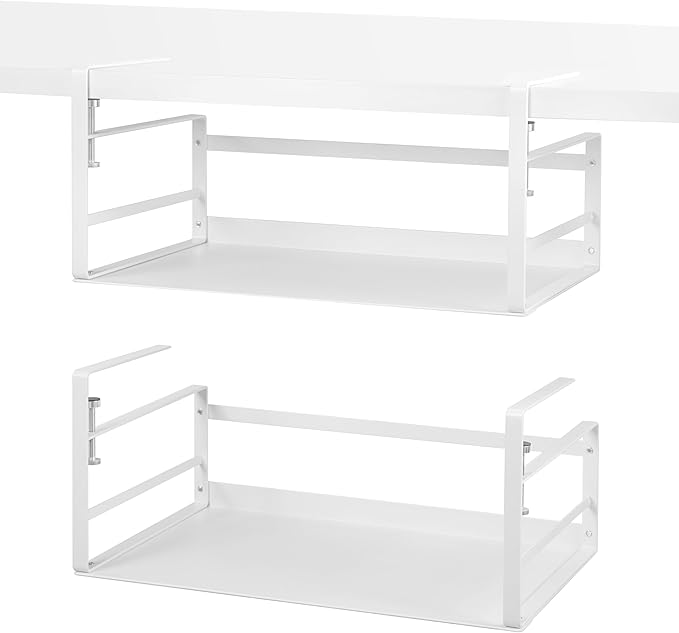 Nxconsu 2Pack Under Shelf Storage Basket Organizer Hanging Holder for Kitchen Cabinet Pantry Cupboard Desk Bookshelf Organization Space Saver Heavy Duty Slide-in Adjustable Mounting Clamp White Large