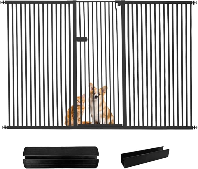 Lumizone Extra Tall Cat Gate 55.12" High Pressure Mounted Extra Wide 2025 New (17 Sizes) 1.37" Gap No Drilling Auto-Close One-Handed Operation Tall Pet Gate for Dogs(Black, 55.12" H x 88.58"-92.71" W)