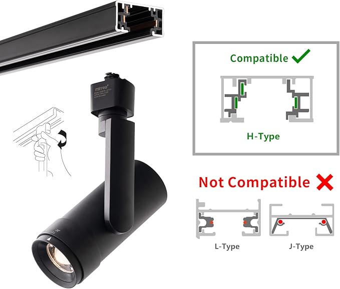 mirrea 5-Color Zoomable LED Track Lighting Heads H-Type Dimmable, 13.5W Black Ceiling Fixtures for Kitchen, Modern Accent Light, 2700-5000K Adjustable, Beam Angle 24°-60°, CRI90+, Pack of 12