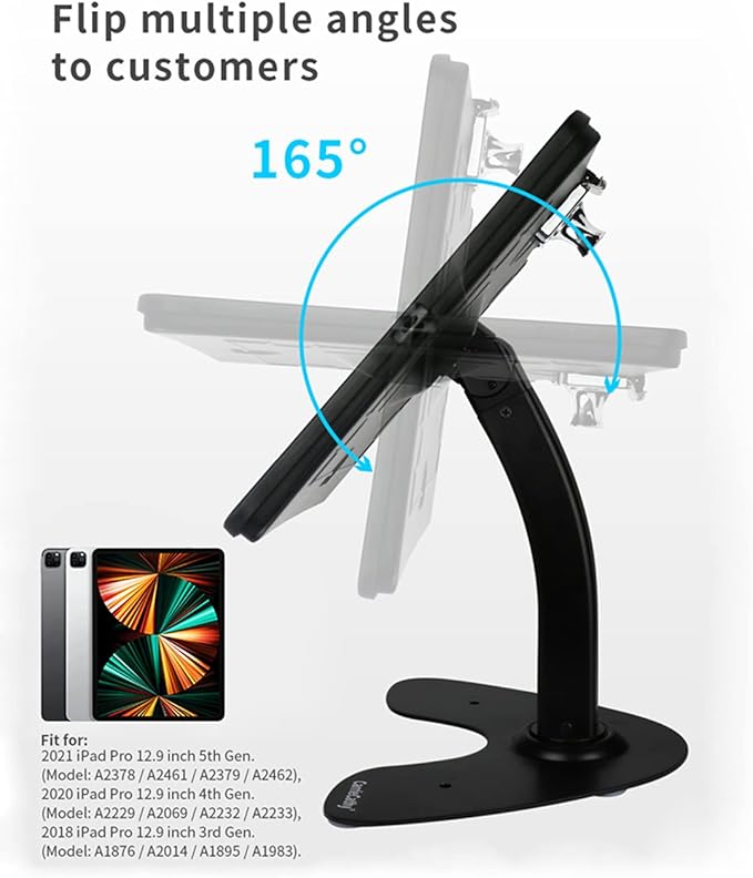 Desktop Wall Mount Anti-Theft Security Kiosk POS Stand Holder Enclosure for 2022 2021 2020 2018 iPad Pro 12.9", Flip & 360° Swivel Design