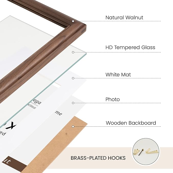 Natural Walnut 16x16 Picture Frames Mat to 12x12 Picture Display,Original Wood Handcrafted Poster Frame,Wooden Frame 16x16 with Tempered Glass Graduation Family Wedding Photo Wall Mounted