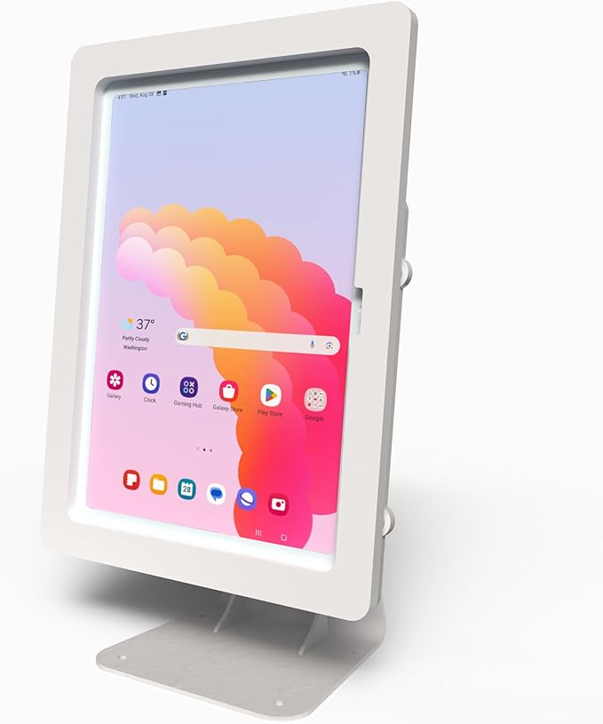TABcare Anti-Theft Acrylic Case with 360 Rotate 180 Swivel Metal Desktop Stand & 90-Degree USB C Cable for Samsung Galaxy TAB Tablet (White, TAB A9+ 11)