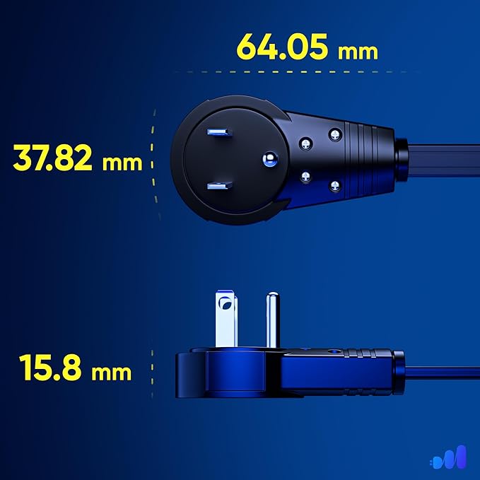 Maximm Cable 3 Ft 360° Rotating Flat Plug Extension Cord/Wire, 16 AWG Multi 3 Outlet Extension Wire, 3 Prong Grounded Wire - Black - UL Certified