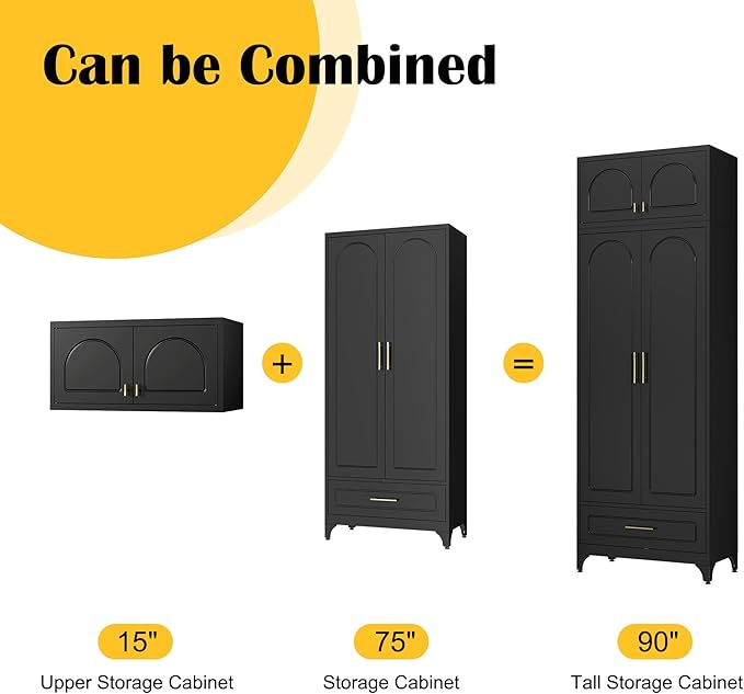 Kitchen Pantry Cabinet，90" Storage Cabinets with Doors and Shelves,Metal Pantry Cabinet with Drawers,White Kitchen Cupboard for Livingroom,Pantry, Bathroom