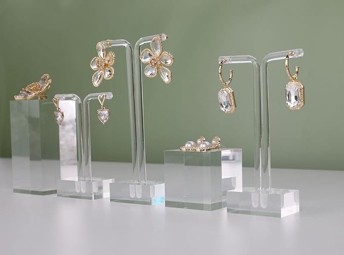 GemeShou 2pcs Acrylic earring display risers, Jewelry display riser stand, clear ring risers for display selling【2pcs 1.57 L x1.57 W x1.57 H inch】