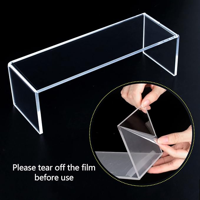 ELEGANTLIFE Acrylic Display Riser,4.3mm Heavy Duty Crystal Display Stand Shelf Layered Aesthetic, Jewelry Display Shelf Risers for Décor,4 Pack Set Multi-color (Clear)