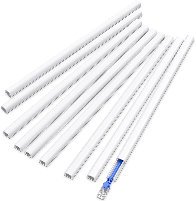 Delamu 128in Cord Hider for 1 Cord, Self-Adhesive Cord Covers for Wires on Wall, Easier Install Wire Covers for Cords on Wall, Cable Wire Hider, Cable Cover Management Raceway, W0.48 H0.3in, White