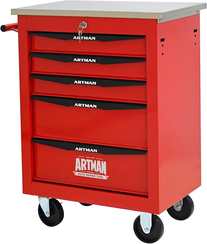 5 Drawer Rolling Tool Chest with Locker, 22.2" D Metal Movable Lockable Tool Cart Box Multi-Functional Hardware Storage Cabinet Box for Warehouse Basement Home Pantry Garage