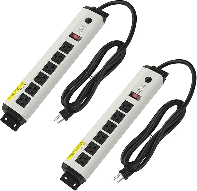 CCCEI 2 of 12 Gauge Heavy Duty Power Strip Surge Protector 4800J, 20 Amp 6 Plug Industrial Shop Garage Metal Multiple Outlet, 4FT Extension Cord 5-15P Adapter High Amp 6-20R T-Slot 20a for Appliance.