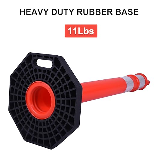 OrangeStar 3 Packs 45" Traffic Delineator Post with Base, Orange Delineator Post Cones w/Reflective Collar for Driving Practice, Construction Work, Parking Lot