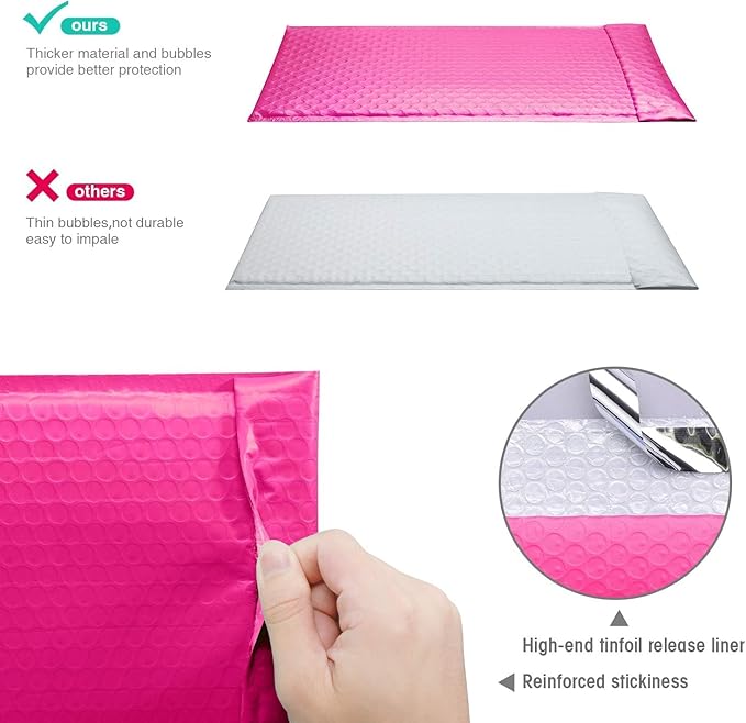 GSSUSA Pink Bubble Mailers 6x10 Small Padded Envelopes 1000 Pack,Strong Adhesion Shipping Mailer Self-Seal Bubble Envelopes for Small Business
