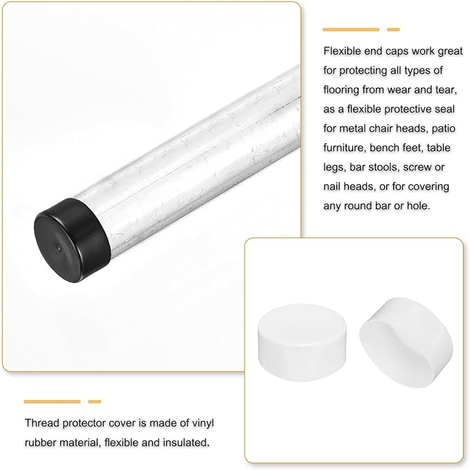 uxcell 4pcs Rubber End Caps 125mm (4 15/16 Inch) ID x 80mm(3 1/8 Inch) H Vinyl Round End Cap Cover Screw Thread Protectors White