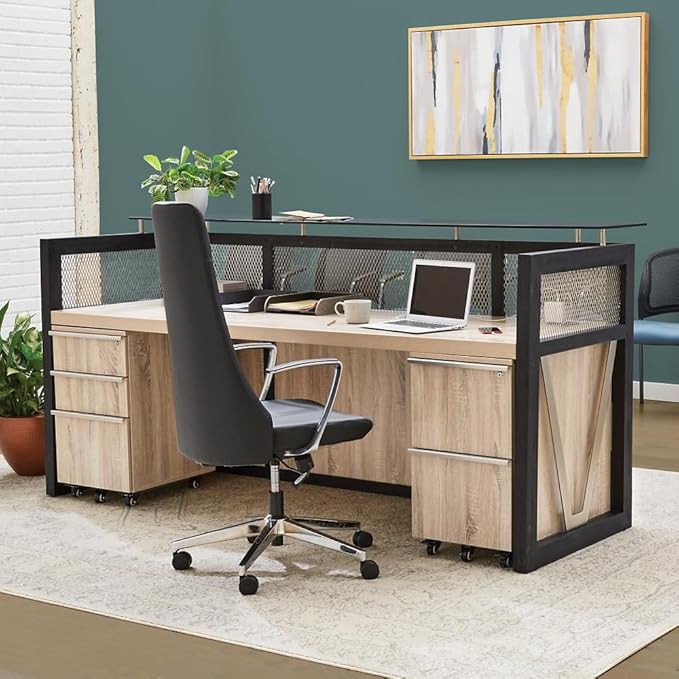 NBF Modern Reception Desk with Counter, Front Desk, Retail Checkout Counter, Office, Lobby, Salon, Store, 87" W x 30" D, Walnut
