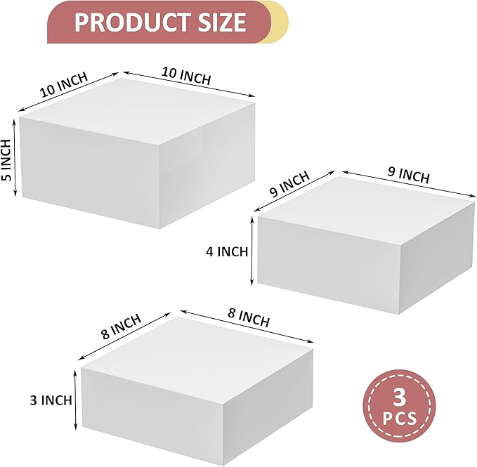 Acrylic Dessert Stand,Buffet Risers, Food Risers, Multi-Purpose Cake Stand for Parties, Weddings, Birthdays, Catering, Jewelry, Collectibles (White, 8"x9"x10")
